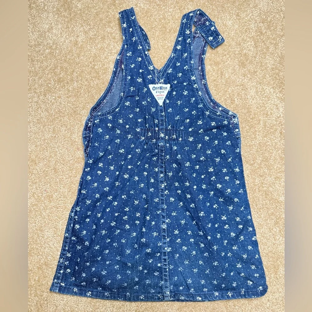 Vintage USA Oshkosh B’gosh Lace‎ Denim Floral Print Vestbak Overall Dress, SZ 5